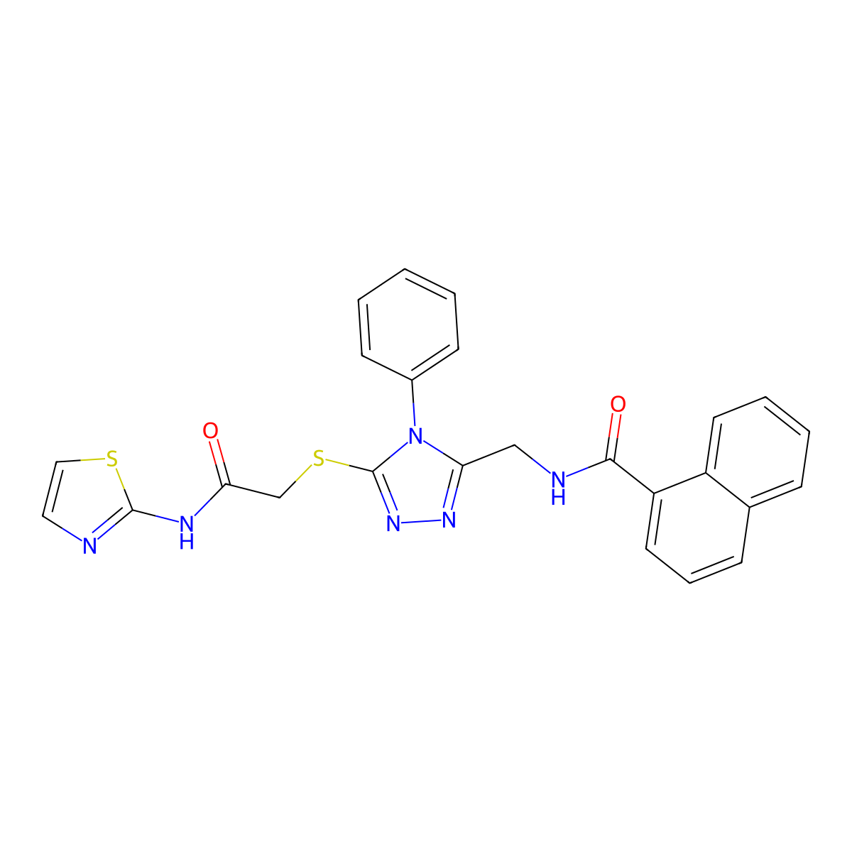 N-[[5-[2-oxo-2-(1,3-thiazol-2-ylamino)ethyl]sulfanyl-4-phenyl-1,2,4-triazol-3-yl]methyl]naphthalene-1-carboxamide molecular structure, CAS 393873-80-8