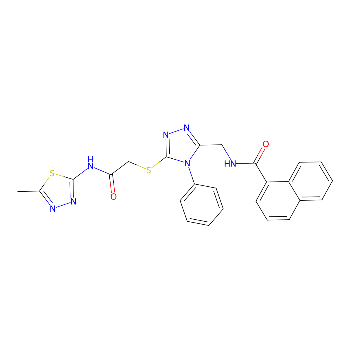 N-[[5-[2-[(5-methyl-1,3,4-thiadiazol-2-yl)amino]-2-oxoethyl]sulfanyl-4-phenyl-1,2,4-triazol-3-yl]methyl]naphthalene-1-carboxamide molecular structure, CAS 393873-81-9