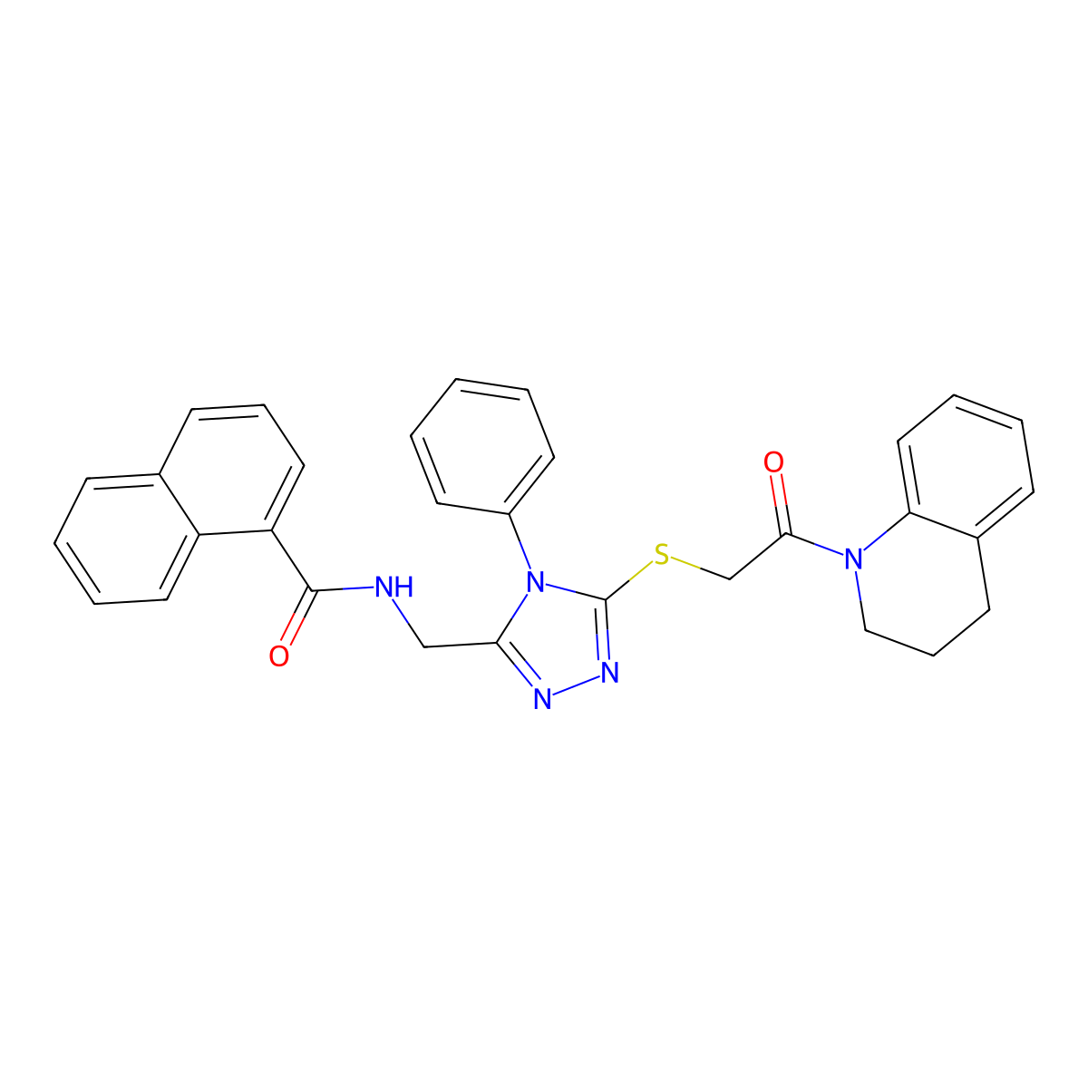 N-((5-((2-(3,4-dihydroquinolin-1(2H)-yl)-2-oxoethyl)thio)-4-phenyl-4H-1,2,4-triazol-3-yl)methyl)-1-naphthamide molecular structure, CAS 393873-84-2