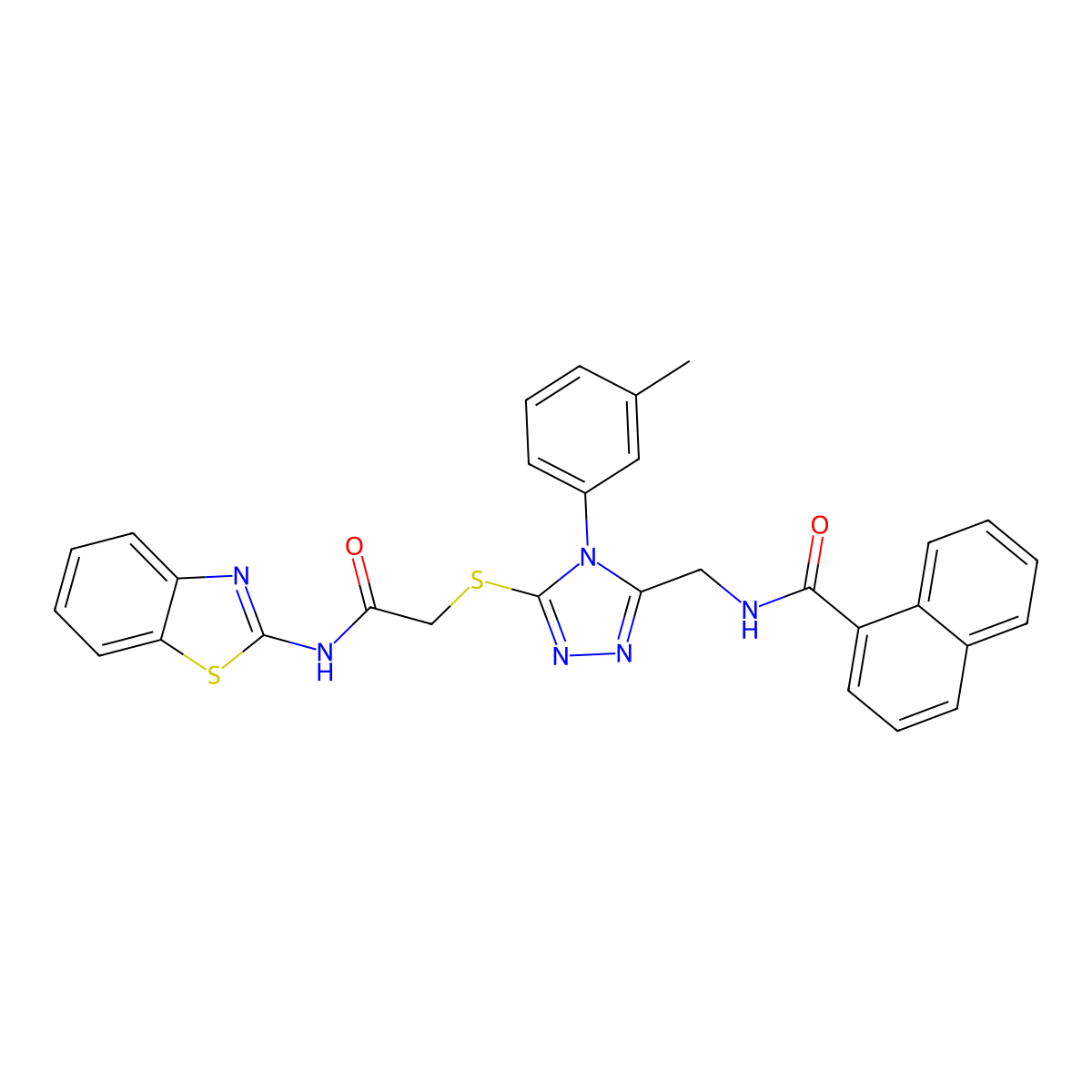 N-[[5-[2-(1,3-benzothiazol-2-ylamino)-2-oxoethyl]sulfanyl-4-(3-methylphenyl)-1,2,4-triazol-3-yl]methyl]naphthalene-1-carboxamide molecular structure, CAS 393873-91-1