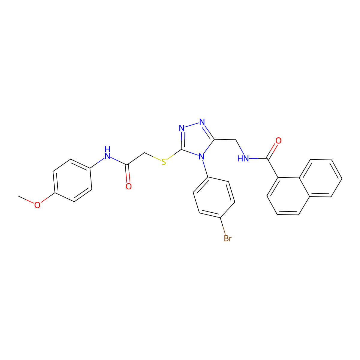 N-((4-(4-bromophenyl)-5-((2-((4-methoxyphenyl)amino)-2-oxoethyl)thio)-4H-1,2,4-triazol-3-yl)methyl)-1-naphthamide molecular structure, CAS 393874-01-6