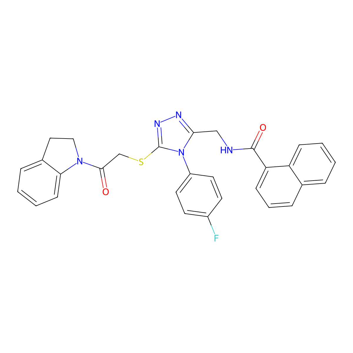 N-[[5-[2-(2,3-dihydroindol-1-yl)-2-oxoethyl]sulfanyl-4-(4-fluorophenyl)-1,2,4-triazol-3-yl]methyl]naphthalene-1-carboxamide molecular structure, CAS 393874-19-6