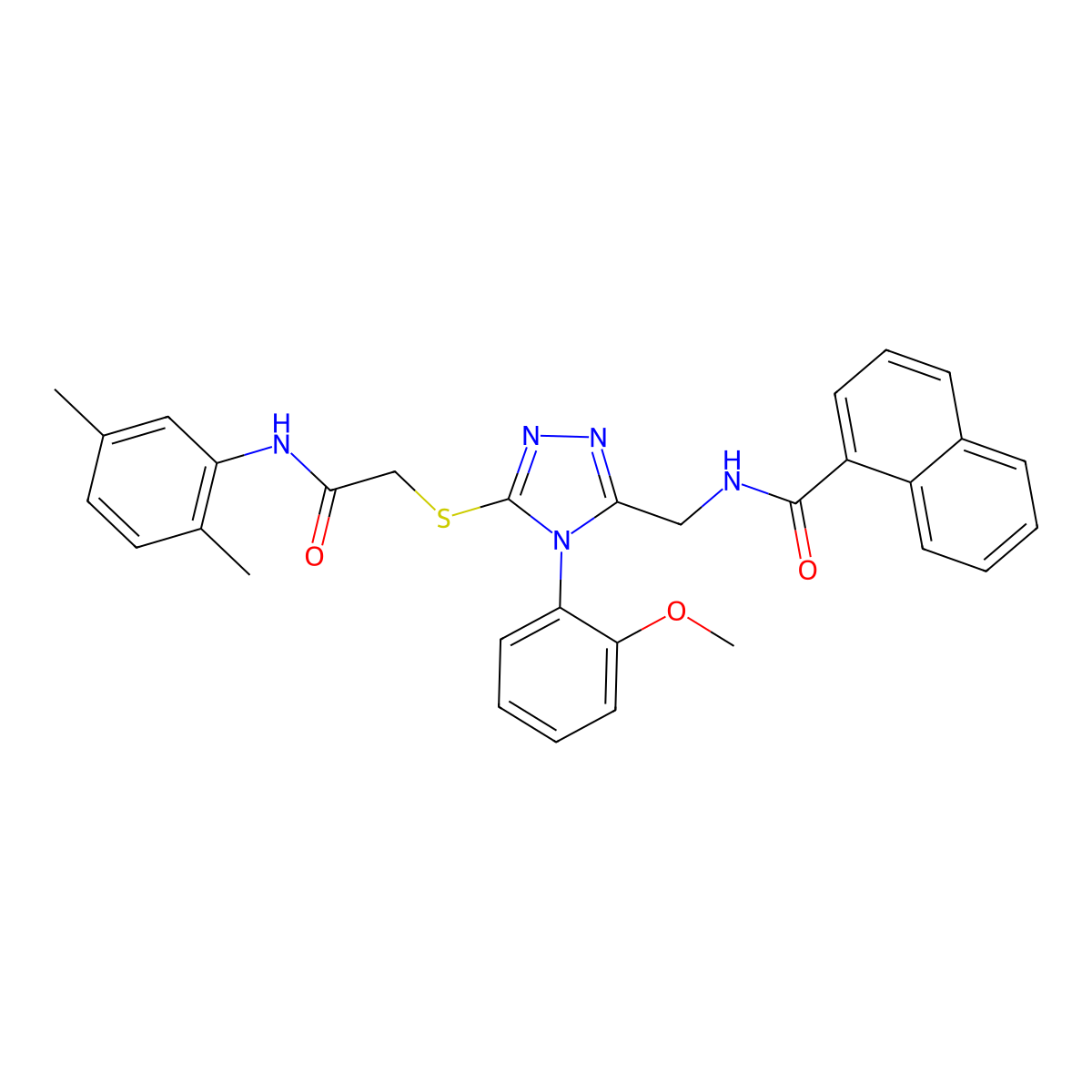 N-((5-((2-((2,5-dimethylphenyl)amino)-2-oxoethyl)thio)-4-(2-methoxyphenyl)-4H-1,2,4-triazol-3-yl)methyl)-1-naphthamide molecular structure, CAS 393874-24-3