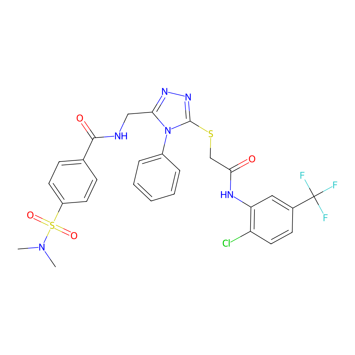 N-[[5-[2-[2-chloro-5-(trifluoromethyl)anilino]-2-oxoethyl]sulfanyl-4-phenyl-1,2,4-triazol-3-yl]methyl]-4-(dimethylsulfamoyl)benzamide molecular structure, CAS 393875-15-5