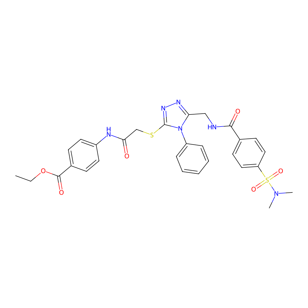 Ethyl 4-[[2-[[5-[[[4-(dimethylsulfamoyl)benzoyl]amino]methyl]-4-phenyl-1,2,4-triazol-3-yl]sulfanyl]acetyl]amino]benzoate molecular structure, CAS 393875-19-9