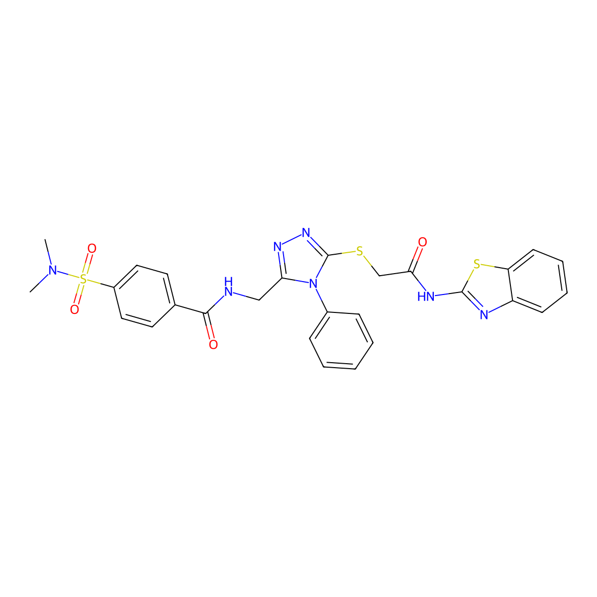 N-[[5-[2-(1,3-benzothiazol-2-ylamino)-2-oxoethyl]sulfanyl-4-phenyl-1,2,4-triazol-3-yl]methyl]-4-(dimethylsulfamoyl)benzamide molecular structure, CAS 393875-20-2