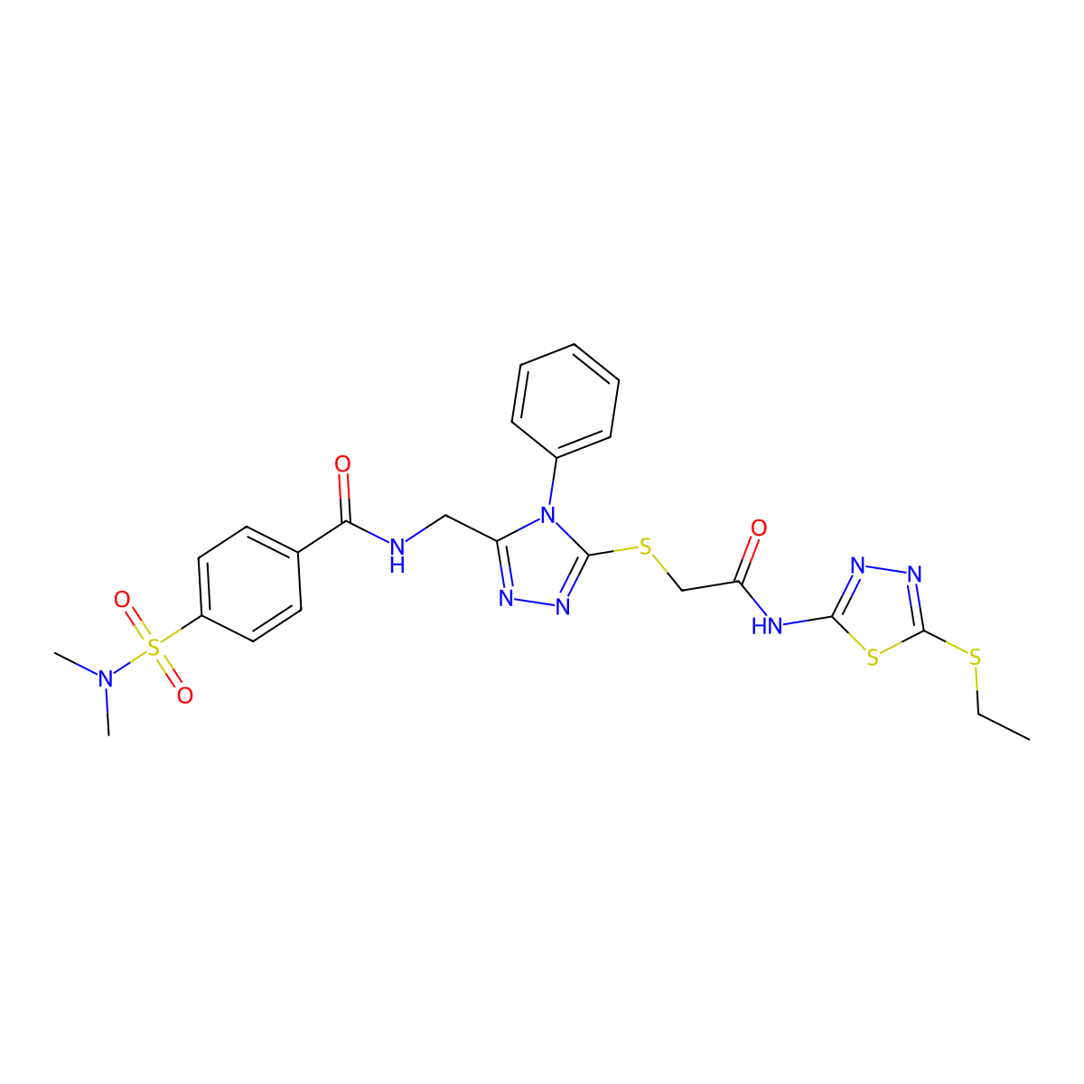 4-(N,N-dimethylsulfamoyl)-N-((5-((2-((5-(ethylthio)-1,3,4-thiadiazol-2-yl)amino)-2-oxoethyl)thio)-4-phenyl-4H-1,2,4-triazol-3-yl)methyl)benzamide molecular structure, CAS 393875-22-4