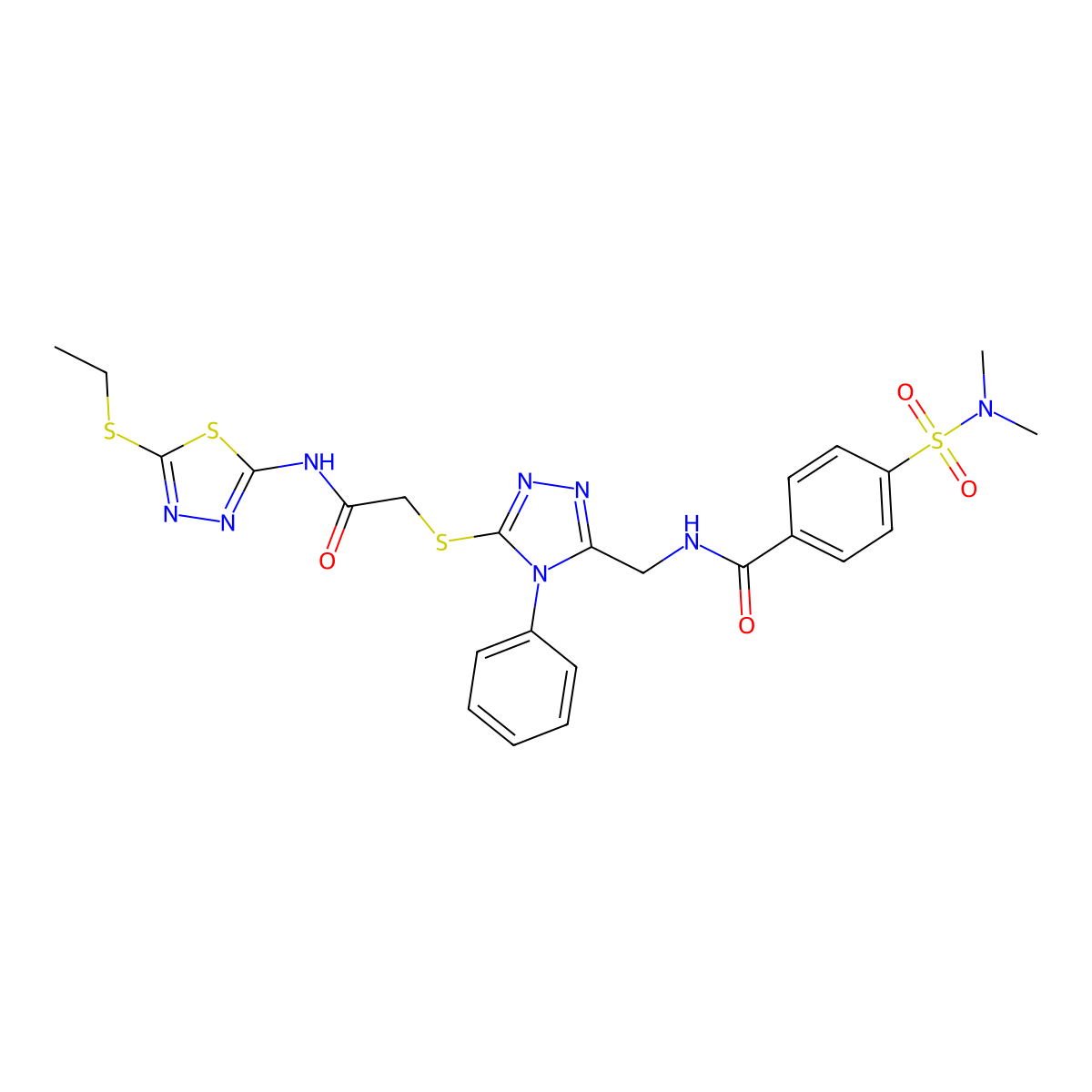 4-(N,N-dimethylsulfamoyl)-N-((5-((2-((5-(ethylthio)-1,3,4-thiadiazol-2-yl)amino)-2-oxoethyl)thio)-4-phenyl-4H-1,2,4-triazol-3-yl)methyl)benzamide molecular structure, CAS 393875-22-4