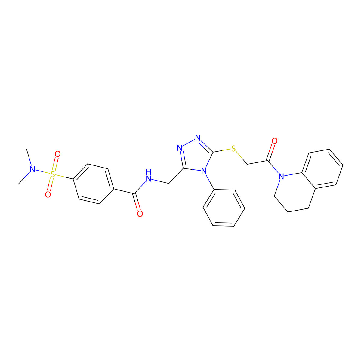 N-[[5-[2-(3,4-dihydro-2H-quinolin-1-yl)-2-oxoethyl]sulfanyl-4-phenyl-1,2,4-triazol-3-yl]methyl]-4-(dimethylsulfamoyl)benzamide molecular structure, CAS 393875-23-5