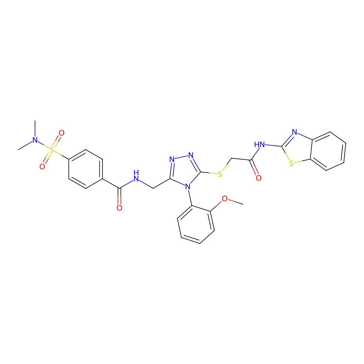 N-((5-((2-(benzo[d]thiazol-2-ylamino)-2-oxoethyl)thio)-4-(2-methoxyphenyl)-4H-1,2,4-triazol-3-yl)methyl)-4-(N,N-dimethylsulfamoyl)benzamide molecular structure, CAS 393875-45-1