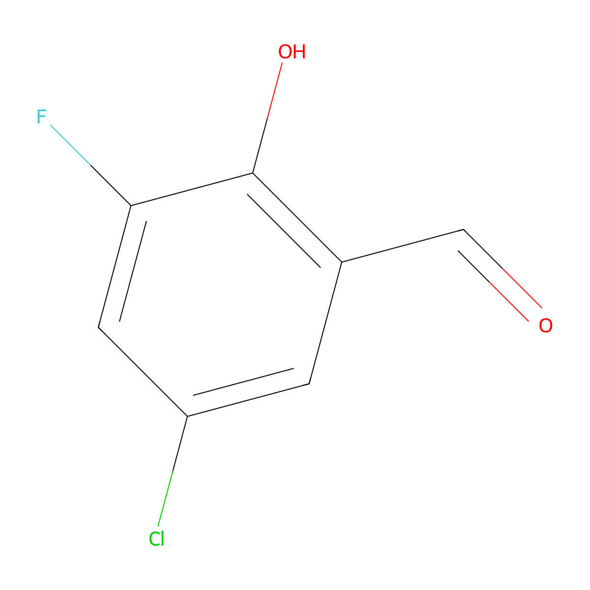 5-Chloro-3-fluoro-2-hydroxybenzaldehyde molecular structure, CAS 394-96-7