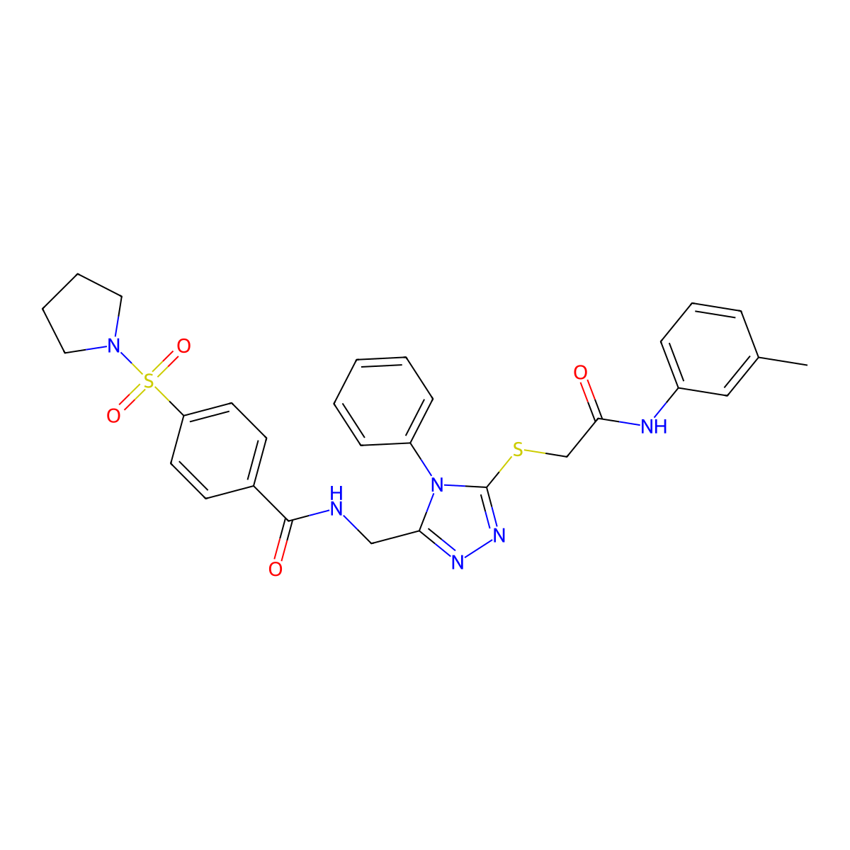 N-((5-((2-oxo-2-(m-tolylamino)ethyl)thio)-4-phenyl-4H-1,2,4-triazol-3-yl)methyl)-4-(pyrrolidin-1-ylsulfonyl)benzamide molecular structure, CAS 394213-49-1