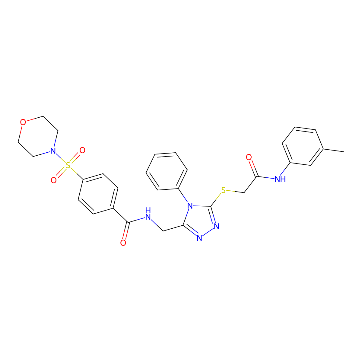 4-(morpholinosulfonyl)-N-((5-((2-oxo-2-(m-tolylamino)ethyl)thio)-4-phenyl-4H-1,2,4-triazol-3-yl)methyl)benzamide molecular structure, CAS 394214-07-4