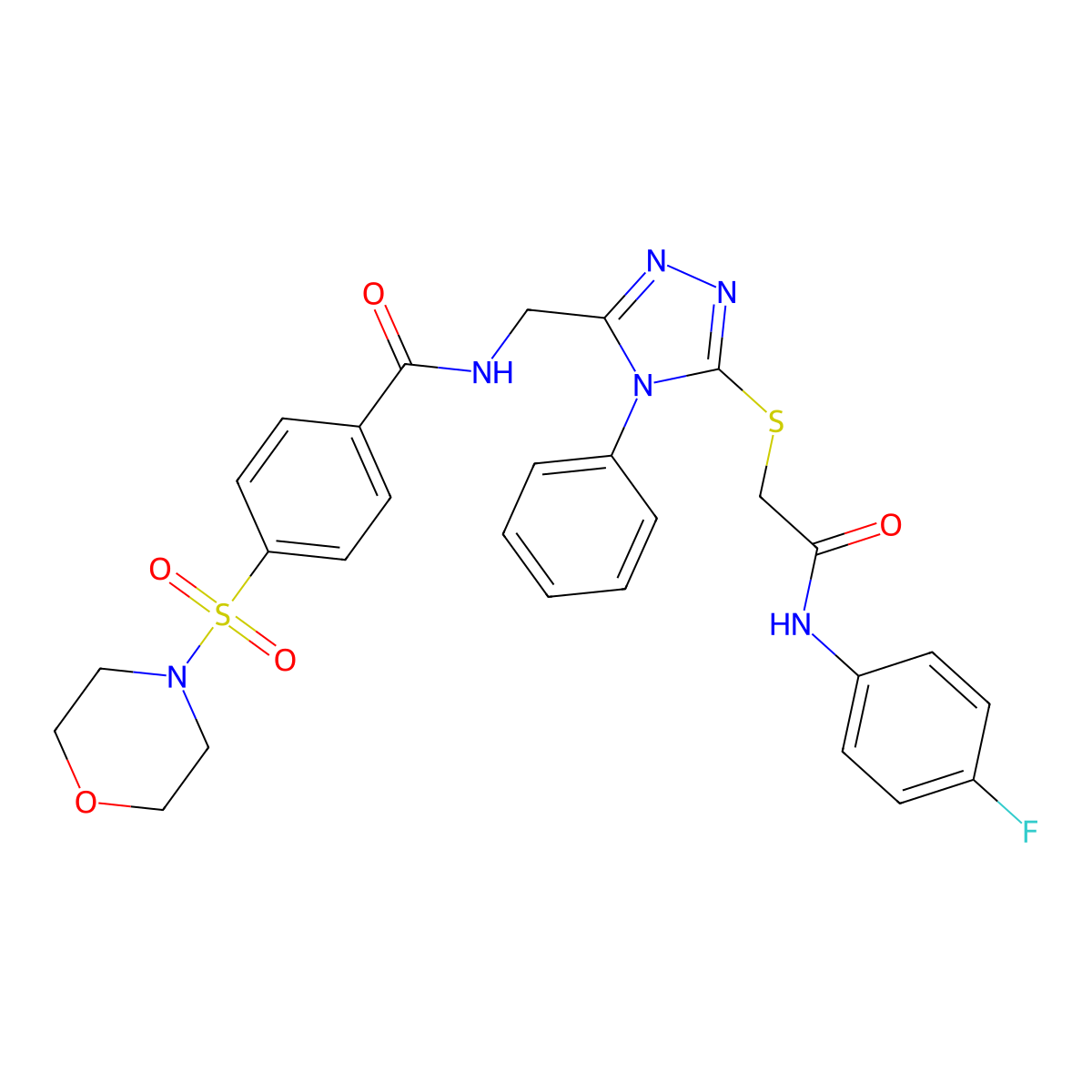 N-((5-((2-((4-fluorophenyl)amino)-2-oxoethyl)thio)-4-phenyl-4H-1,2,4-triazol-3-yl)methyl)-4-(morpholinosulfonyl)benzamide molecular structure, CAS 394214-09-6
