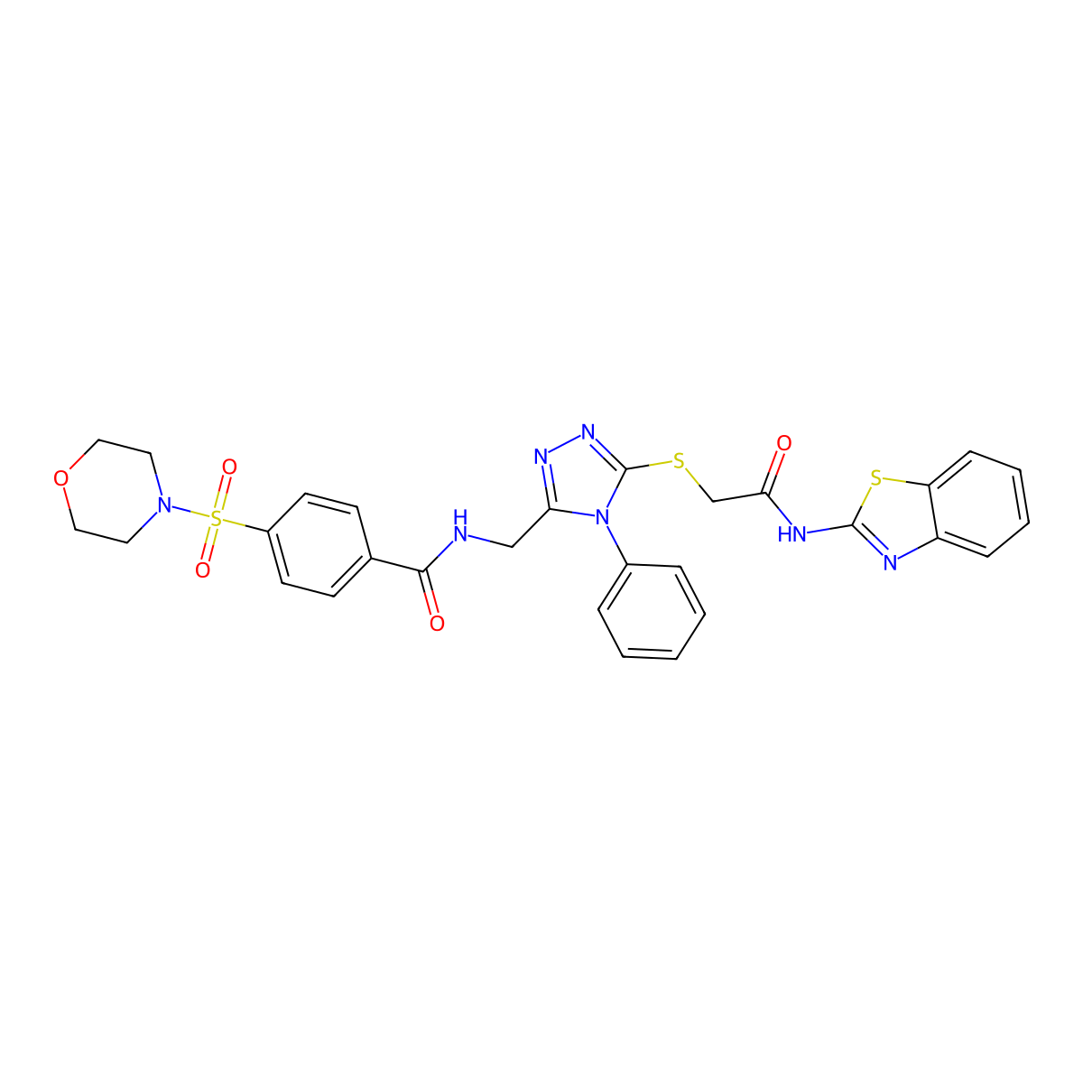 N-((5-((2-(benzo[d]thiazol-2-ylamino)-2-oxoethyl)thio)-4-phenyl-4H-1,2,4-triazol-3-yl)methyl)-4-(morpholinosulfonyl)benzamide molecular structure, CAS 394214-13-2