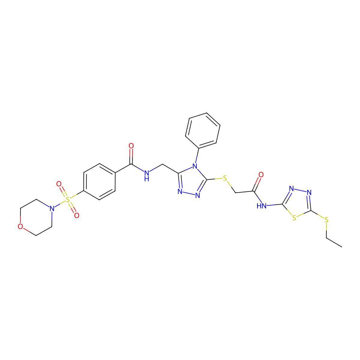 N-((5-((2-((5-(ethylthio)-1,3,4-thiadiazol-2-yl)amino)-2-oxoethyl)thio)-4-phenyl-4H-1,2,4-triazol-3-yl)methyl)-4-(morpholinosulfonyl)benzamide molecular structure, CAS 394214-16-5