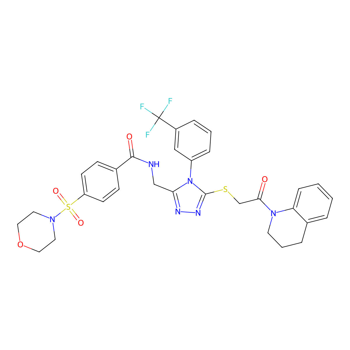 N-((5-((2-(3,4-dihydroquinolin-1(2H)-yl)-2-oxoethyl)thio)-4-(3-(trifluoromethyl)phenyl)-4H-1,2,4-triazol-3-yl)methyl)-4-(morpholinosulfonyl)benzamide molecular structure, CAS 394214-43-8