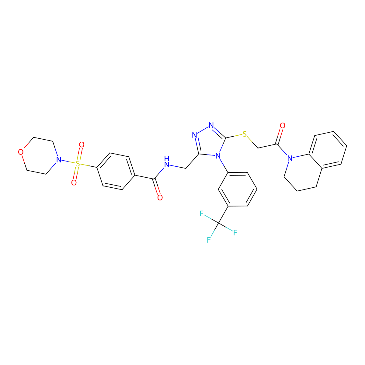 N-((5-((2-(3,4-dihydroquinolin-1(2H)-yl)-2-oxoethyl)thio)-4-(3-(trifluoromethyl)phenyl)-4H-1,2,4-triazol-3-yl)methyl)-4-(morpholinosulfonyl)benzamide molecular structure, CAS 394214-43-8