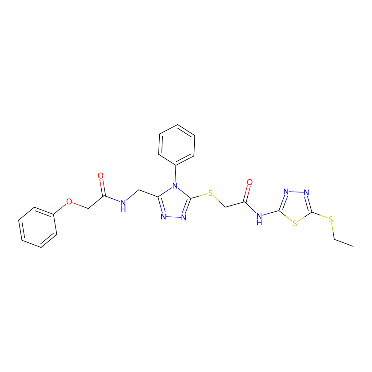 N-(5-(ethylthio)-1,3,4-thiadiazol-2-yl)-2-((5-((2-phenoxyacetamido)methyl)-4-phenyl-4H-1,2,4-triazol-3-yl)thio)acetamide molecular structure, CAS 394214-53-0
