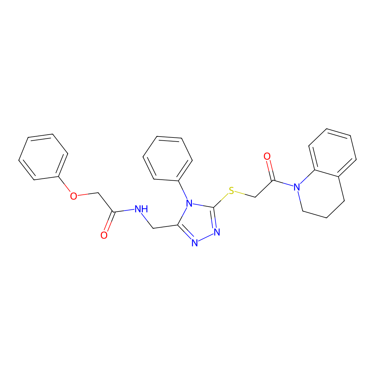 N-[[5-[2-(3,4-dihydro-2H-quinolin-1-yl)-2-oxoethyl]sulfanyl-4-phenyl-1,2,4-triazol-3-yl]methyl]-2-phenoxyacetamide molecular structure, CAS 394214-55-2