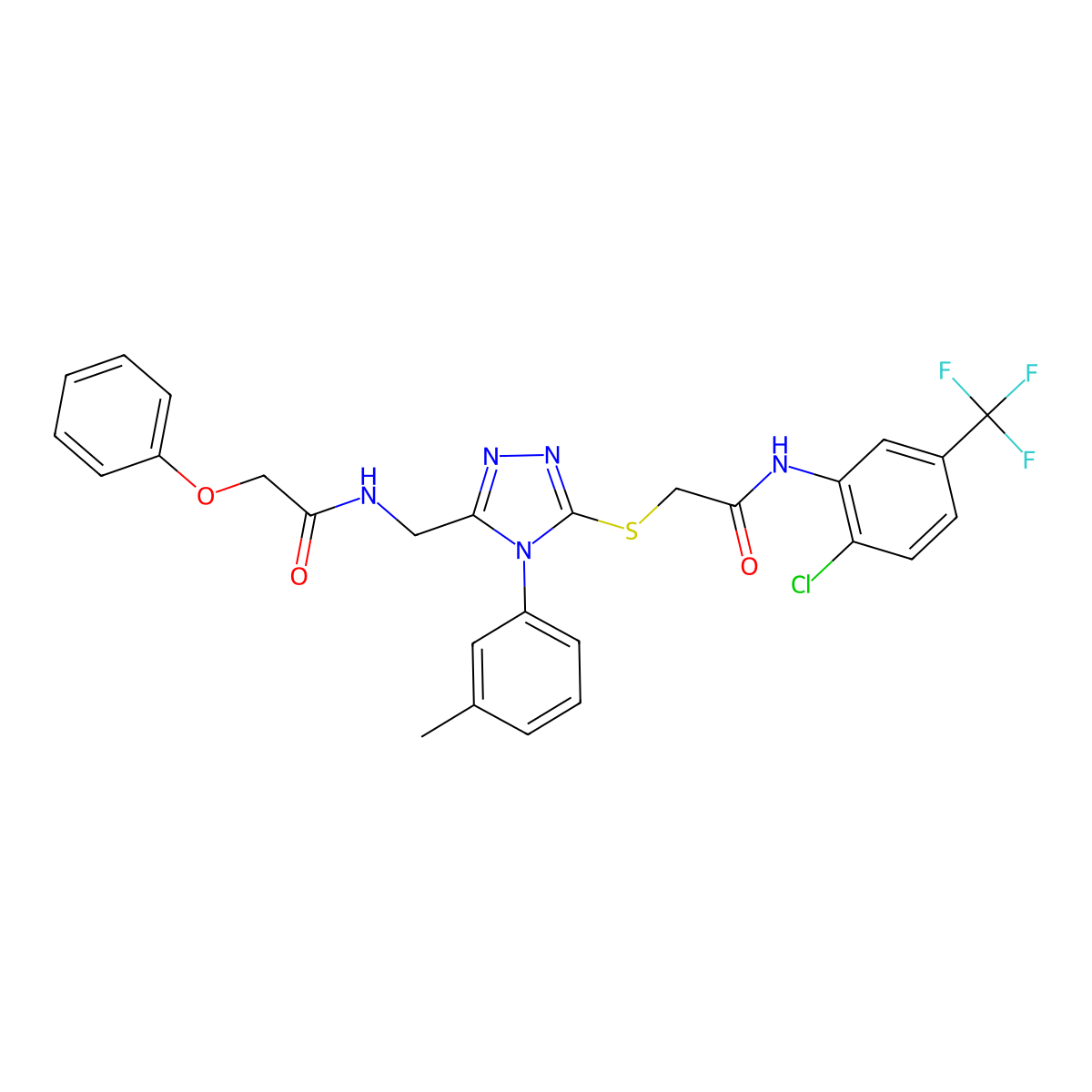 N-(2-chloro-5-(trifluoromethyl)phenyl)-2-((5-((2-phenoxyacetamido)methyl)-4-(m-tolyl)-4H-1,2,4-triazol-3-yl)thio)acetamide molecular structure, CAS 394214-57-4