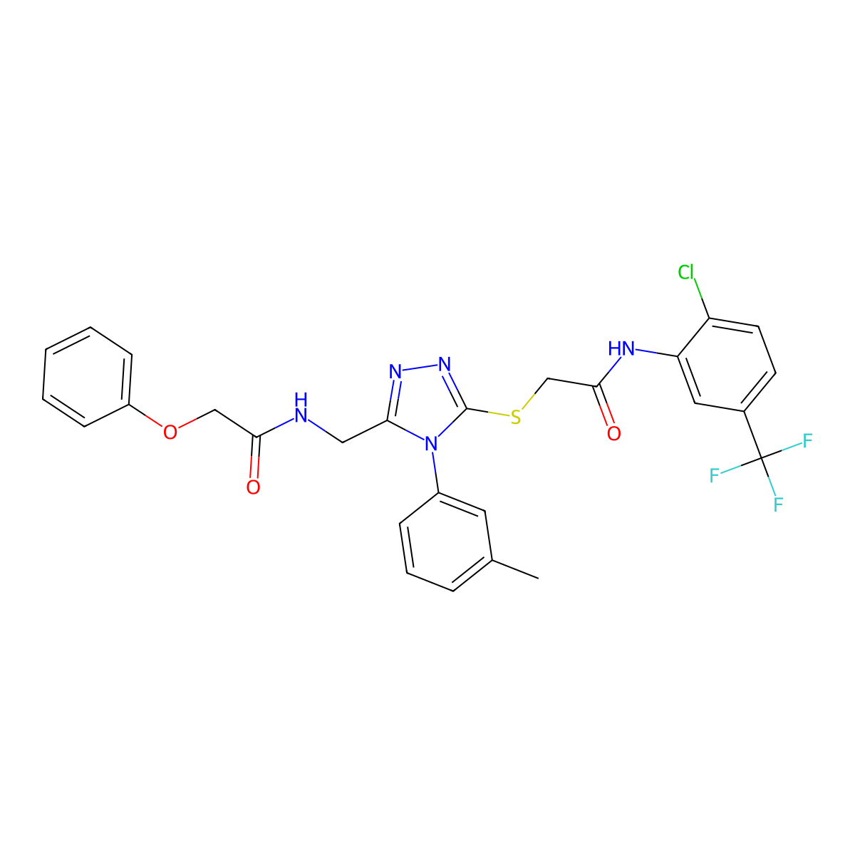 N-(2-chloro-5-(trifluoromethyl)phenyl)-2-((5-((2-phenoxyacetamido)methyl)-4-(m-tolyl)-4H-1,2,4-triazol-3-yl)thio)acetamide molecular structure, CAS 394214-57-4