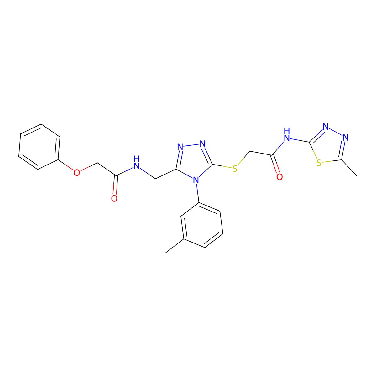 N-[[4-(3-methylphenyl)-5-[2-[(5-methyl-1,3,4-thiadiazol-2-yl)amino]-2-oxoethyl]sulfanyl-1,2,4-triazol-3-yl]methyl]-2-phenoxyacetamide molecular structure, CAS 394214-64-3