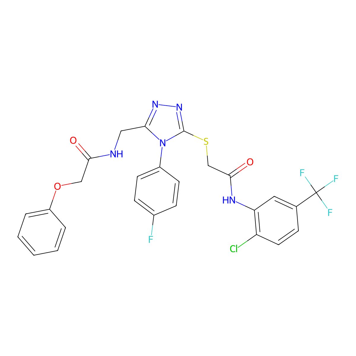 N-(2-chloro-5-(trifluoromethyl)phenyl)-2-((4-(4-fluorophenyl)-5-((2-phenoxyacetamido)methyl)-4H-1,2,4-triazol-3-yl)thio)acetamide molecular structure, CAS 394214-78-9