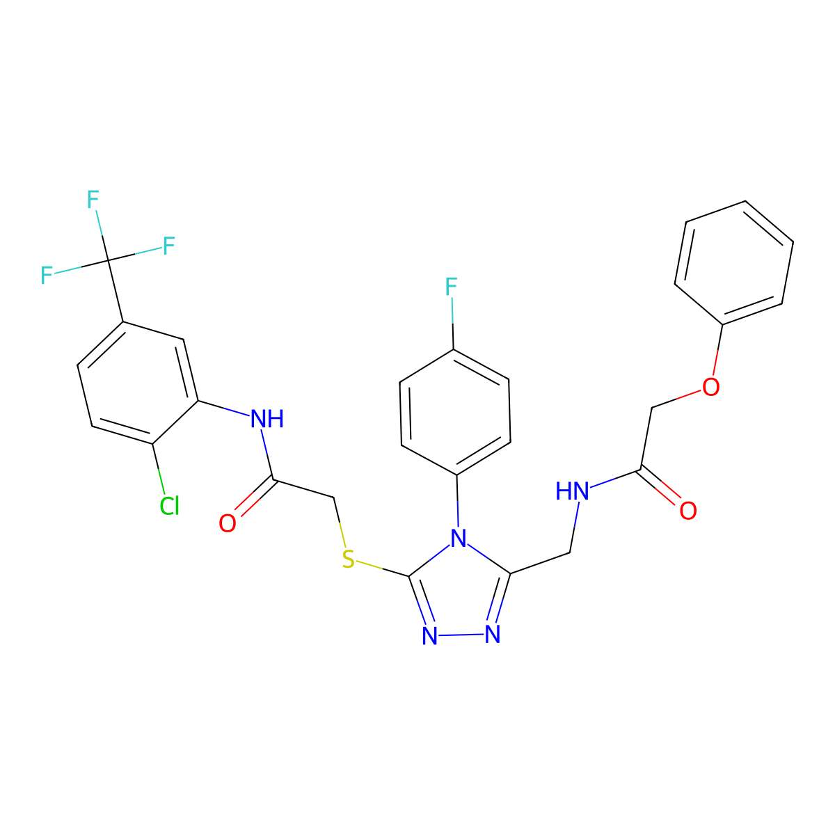 N-(2-chloro-5-(trifluoromethyl)phenyl)-2-((4-(4-fluorophenyl)-5-((2-phenoxyacetamido)methyl)-4H-1,2,4-triazol-3-yl)thio)acetamide molecular structure, CAS 394214-78-9