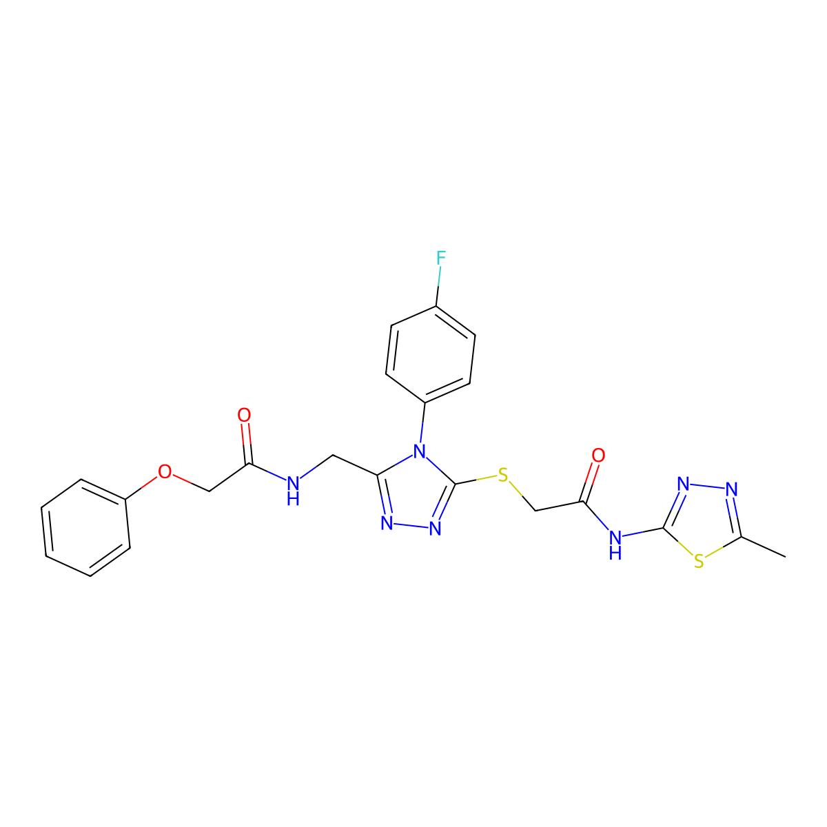 N-((4-(4-fluorophenyl)-5-((2-((5-methyl-1,3,4-thiadiazol-2-yl)amino)-2-oxoethyl)thio)-4H-1,2,4-triazol-3-yl)methyl)-2-phenoxyacetamide molecular structure, CAS 394214-84-7