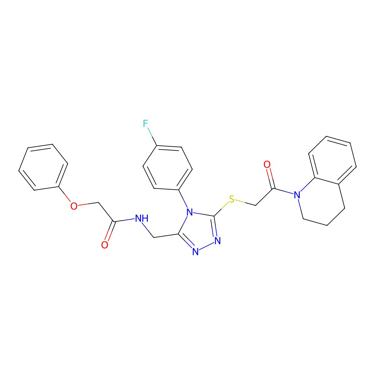 N-[[5-[2-(3,4-dihydro-2H-quinolin-1-yl)-2-oxoethyl]sulfanyl-4-(4-fluorophenyl)-1,2,4-triazol-3-yl]methyl]-2-phenoxyacetamide molecular structure, CAS 394214-86-9