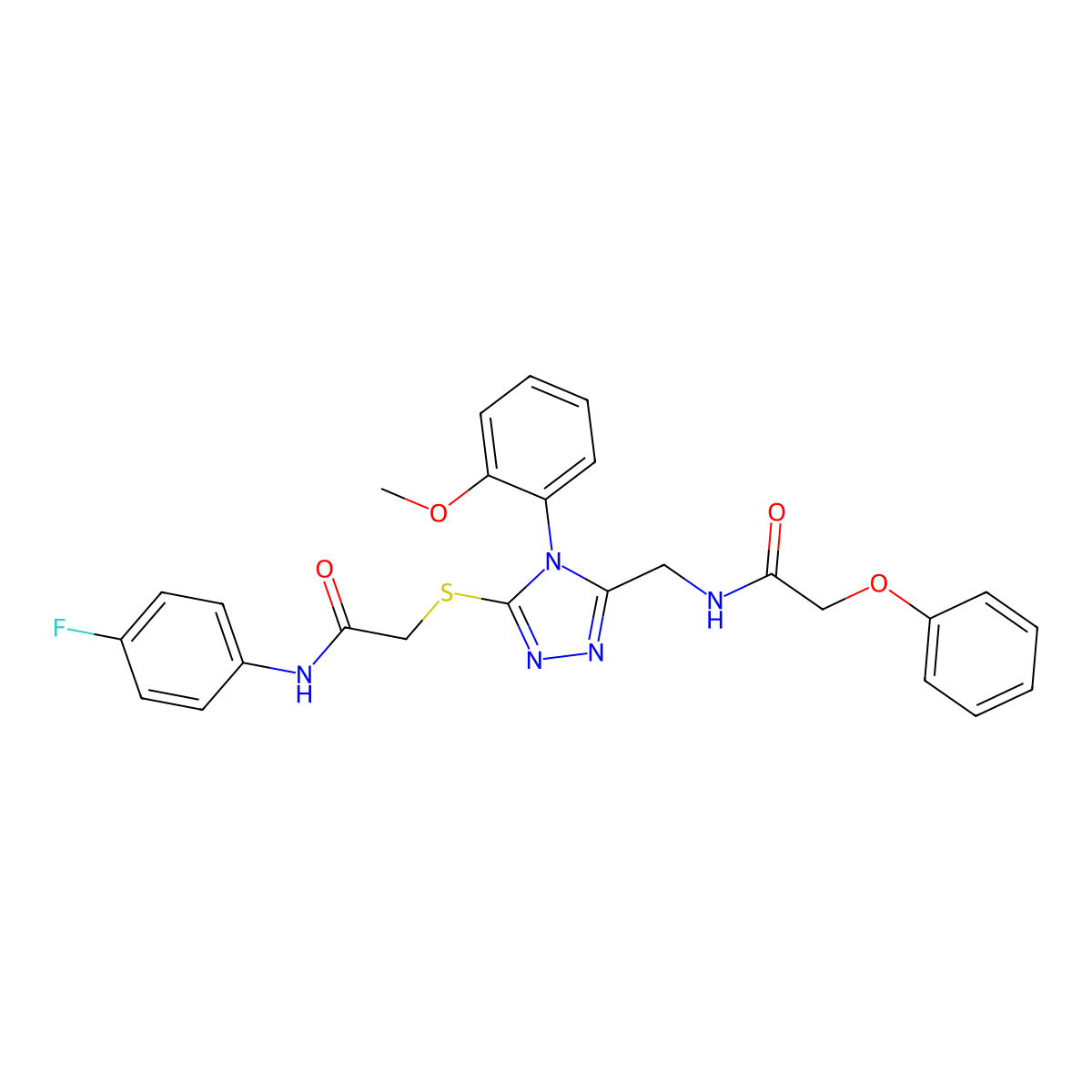 N-(4-fluorophenyl)-2-((4-(2-methoxyphenyl)-5-((2-phenoxyacetamido)methyl)-4H-1,2,4-triazol-3-yl)thio)acetamide molecular structure, CAS 394214-89-2