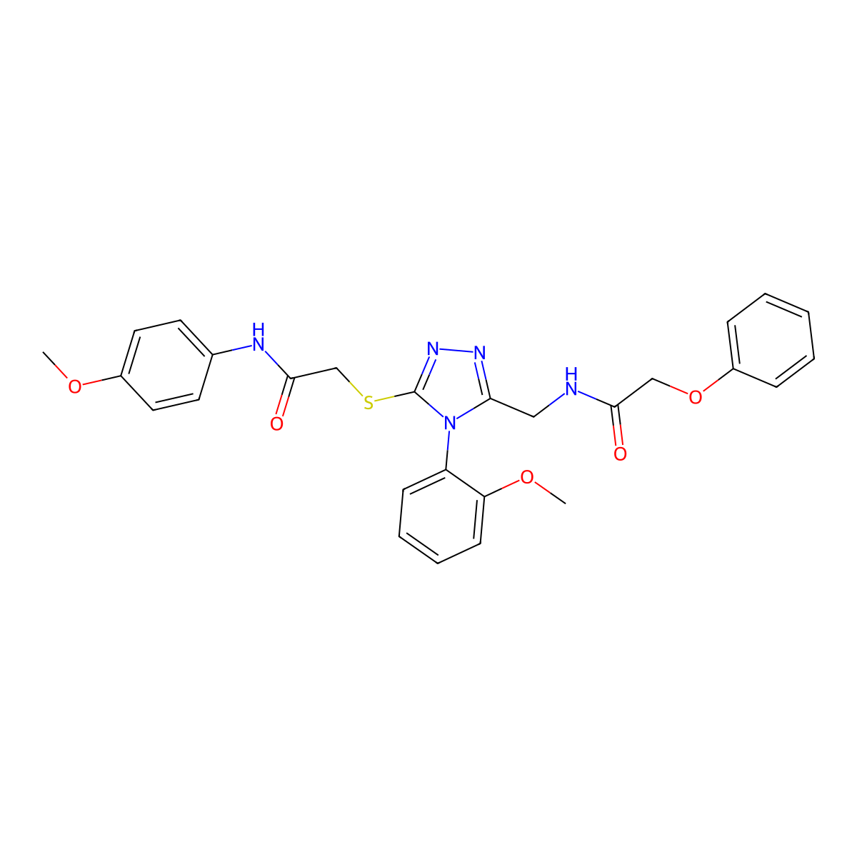N-(4-methoxyphenyl)-2-((4-(2-methoxyphenyl)-5-((2-phenoxyacetamido)methyl)-4H-1,2,4-triazol-3-yl)thio)acetamide molecular structure, CAS 394214-90-5