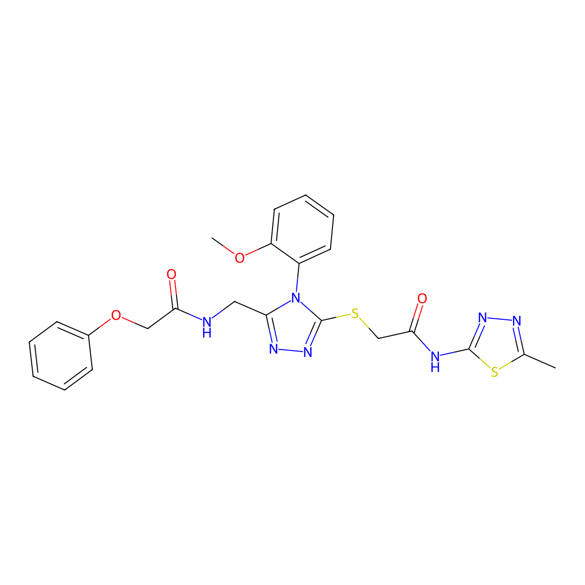 N-[[4-(2-methoxyphenyl)-5-[2-[(5-methyl-1,3,4-thiadiazol-2-yl)amino]-2-oxoethyl]sulfanyl-1,2,4-triazol-3-yl]methyl]-2-phenoxyacetamide molecular structure, CAS 394214-93-8