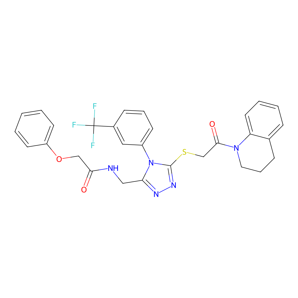 N-((5-((2-(3,4-dihydroquinolin-1(2H)-yl)-2-oxoethyl)thio)-4-(3-(trifluoromethyl)phenyl)-4H-1,2,4-triazol-3-yl)methyl)-2-phenoxyacetamide molecular structure, CAS 394215-04-4