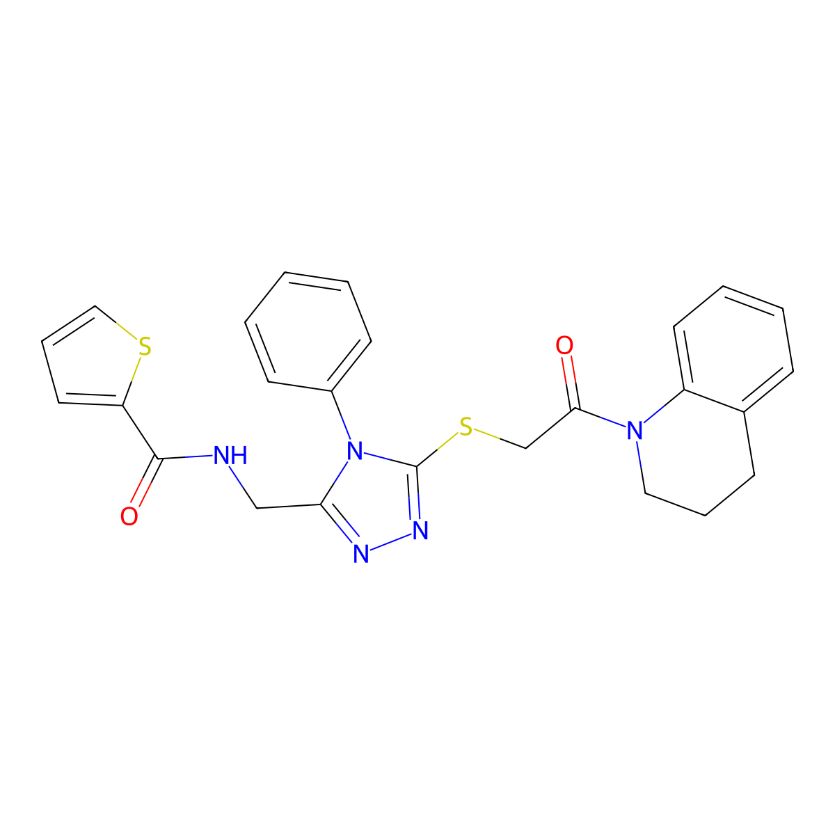 N-((5-((2-(3,4-dihydroquinolin-1(2H)-yl)-2-oxoethyl)thio)-4-phenyl-4H-1,2,4-triazol-3-yl)methyl)thiophene-2-carboxamide molecular structure, CAS 394215-16-8