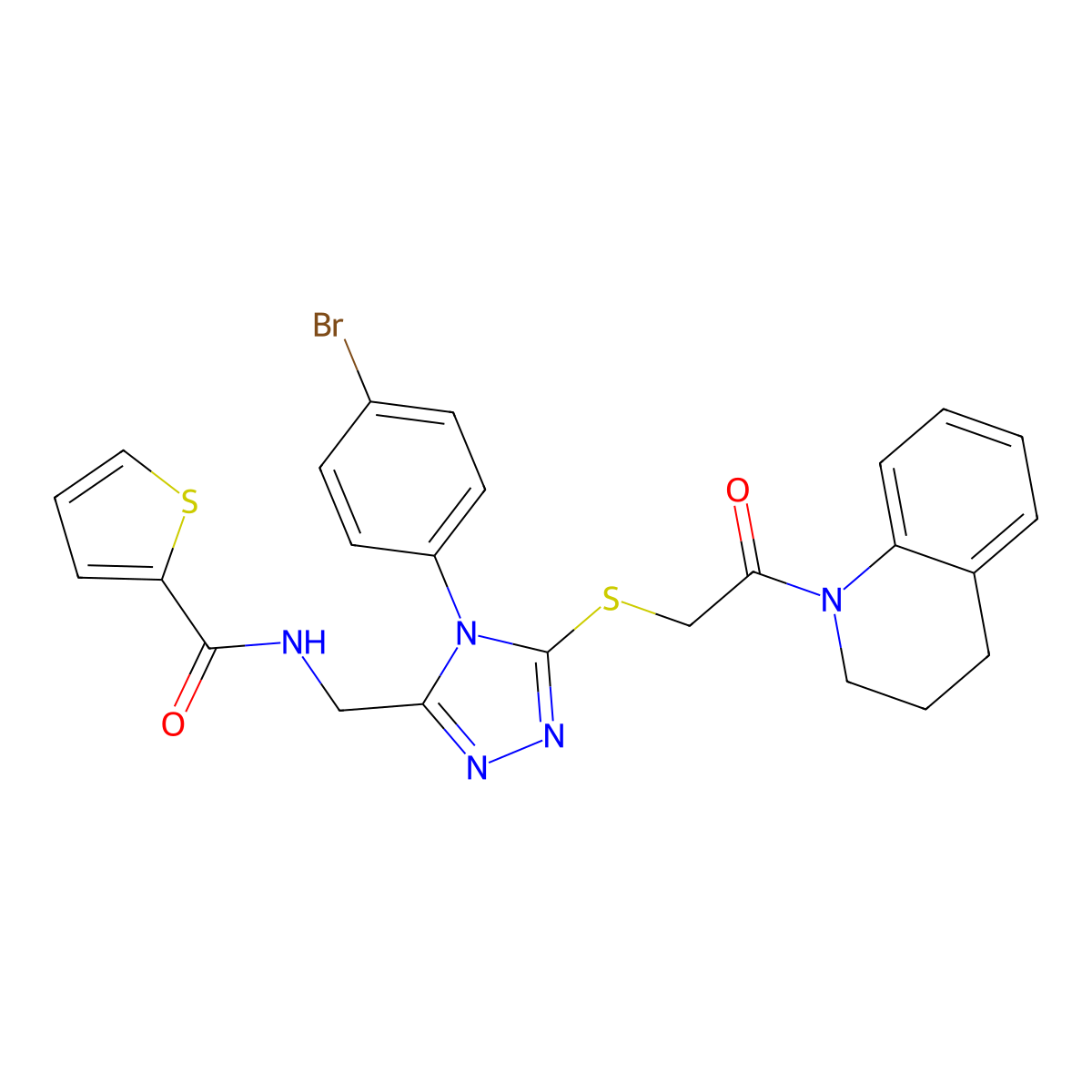 N-[[4-(4-bromophenyl)-5-[2-(3,4-dihydro-2H-quinolin-1-yl)-2-oxoethyl]sulfanyl-1,2,4-triazol-3-yl]methyl]thiophene-2-carboxamide molecular structure, CAS 394215-36-2