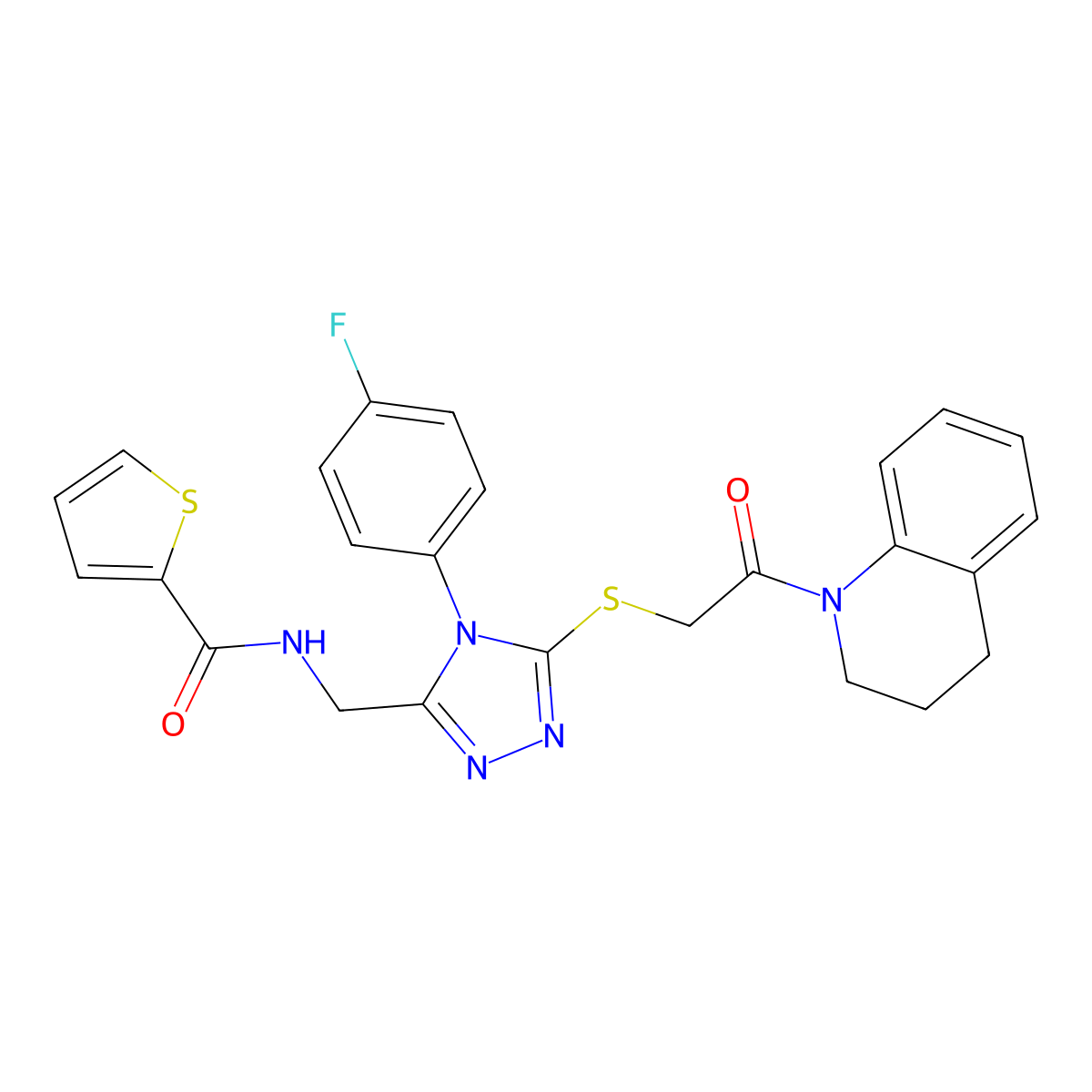 N-[[5-[2-(3,4-dihydro-2H-quinolin-1-yl)-2-oxoethyl]sulfanyl-4-(4-fluorophenyl)-1,2,4-triazol-3-yl]methyl]thiophene-2-carboxamide molecular structure, CAS 394215-42-0