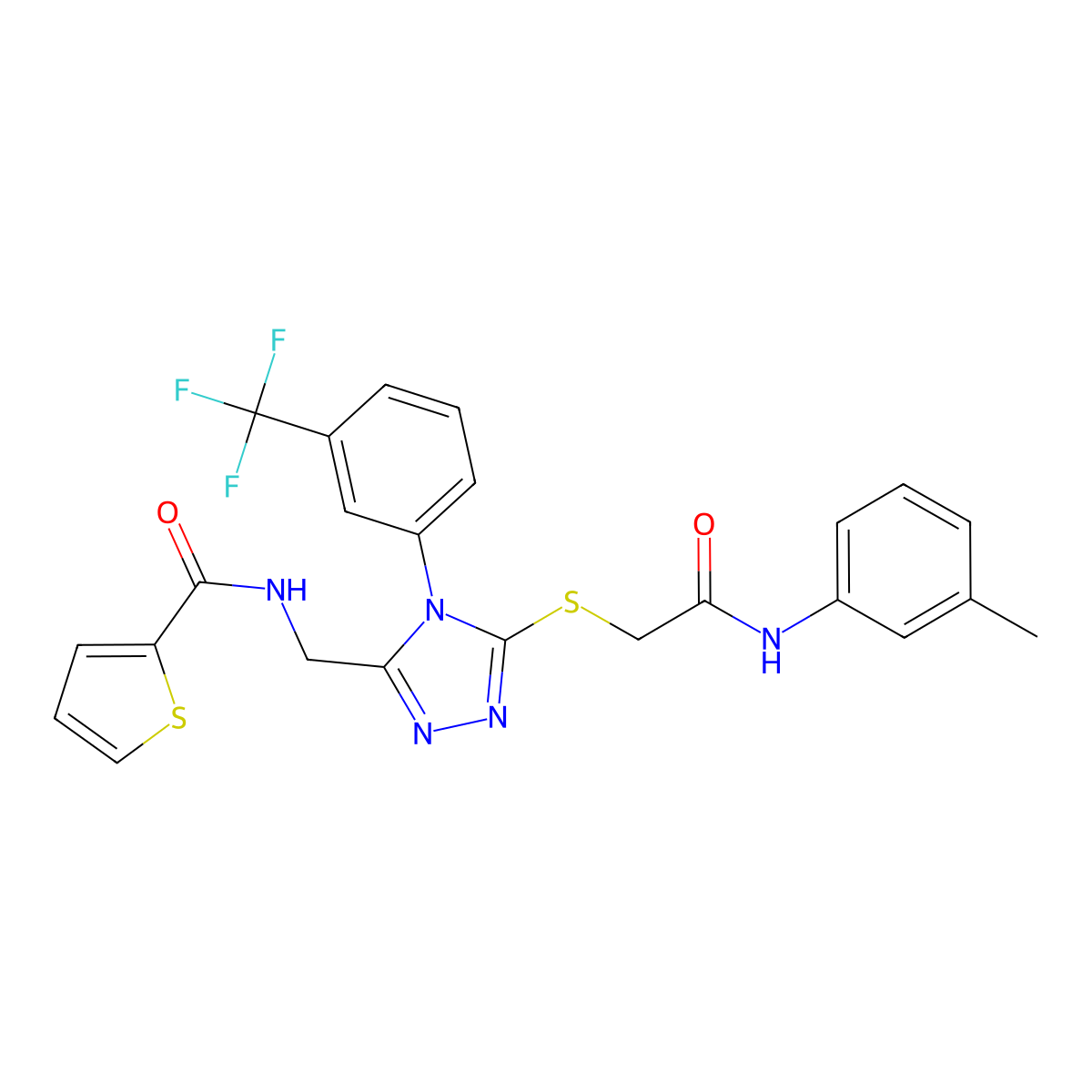 N-((5-((2-oxo-2-(m-tolylamino)ethyl)thio)-4-(3-(trifluoromethyl)phenyl)-4H-1,2,4-triazol-3-yl)methyl)thiophene-2-carboxamide molecular structure, CAS 394215-46-4