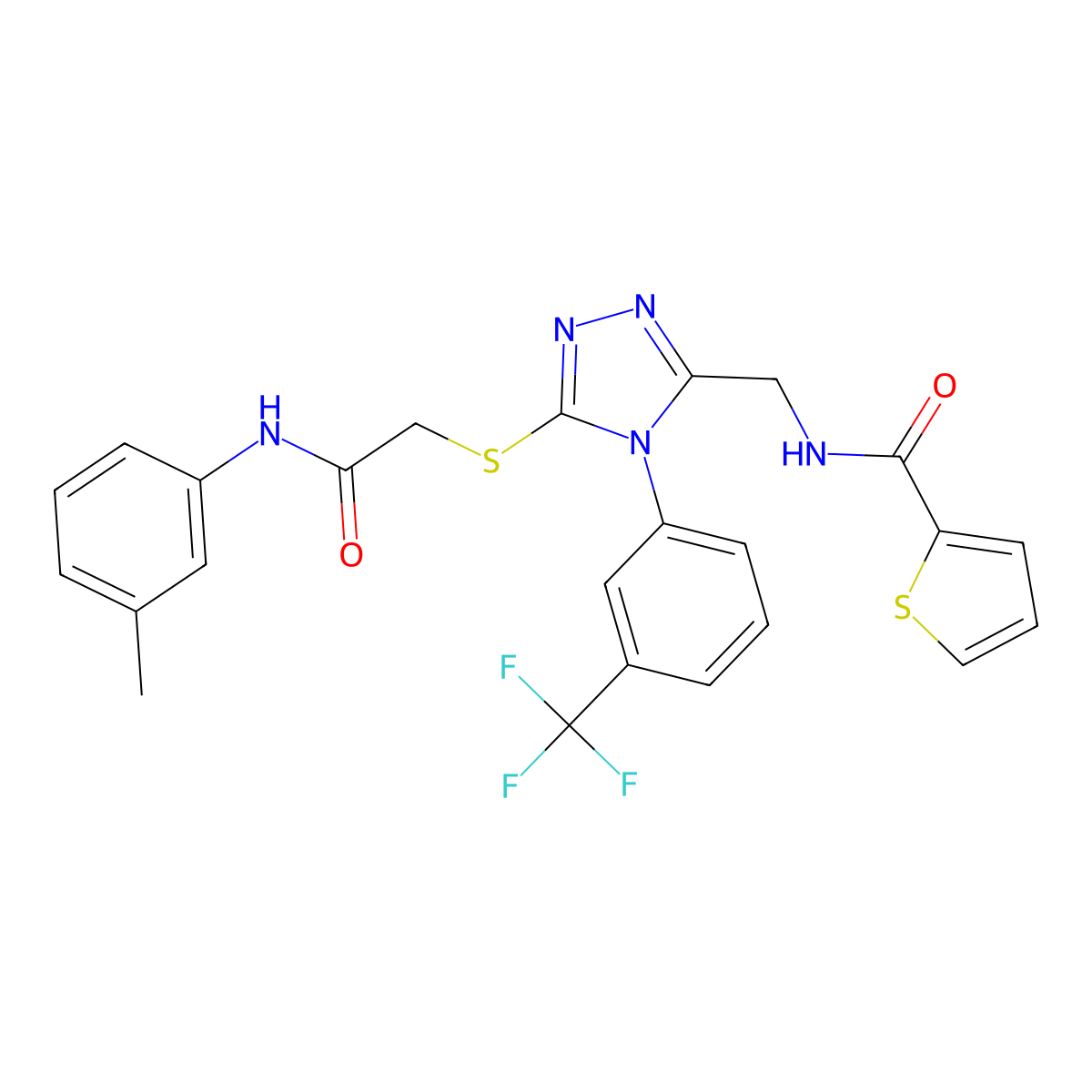 N-((5-((2-oxo-2-(m-tolylamino)ethyl)thio)-4-(3-(trifluoromethyl)phenyl)-4H-1,2,4-triazol-3-yl)methyl)thiophene-2-carboxamide molecular structure, CAS 394215-46-4