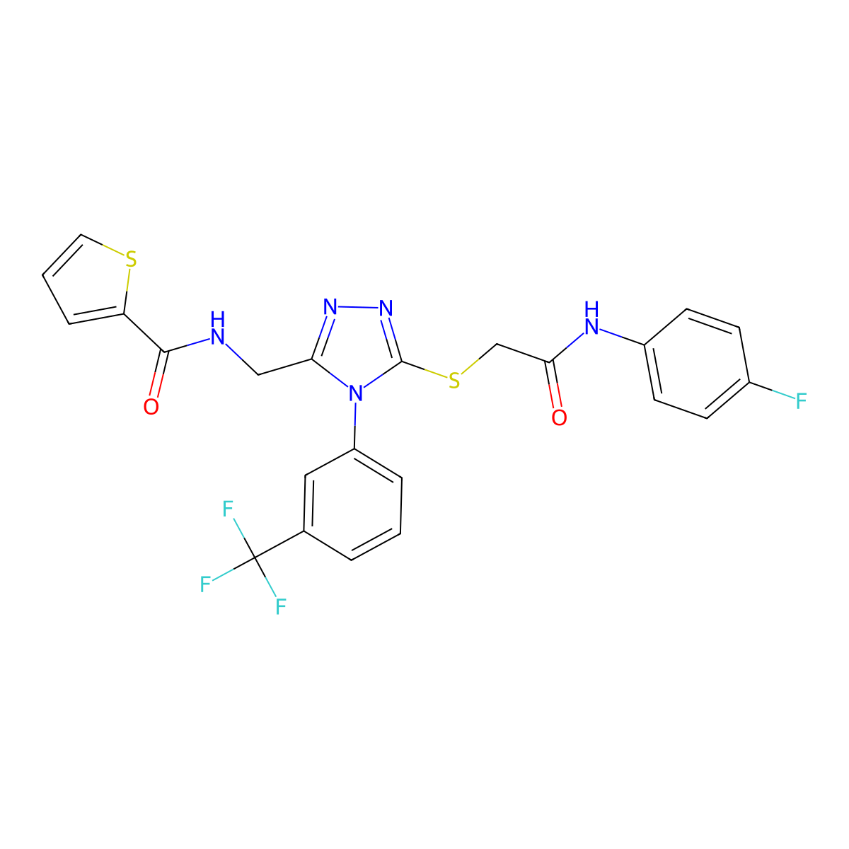 N-[[5-[2-(4-fluoroanilino)-2-oxoethyl]sulfanyl-4-[3-(trifluoromethyl)phenyl]-1,2,4-triazol-3-yl]methyl]thiophene-2-carboxamide molecular structure, CAS 394215-48-6
