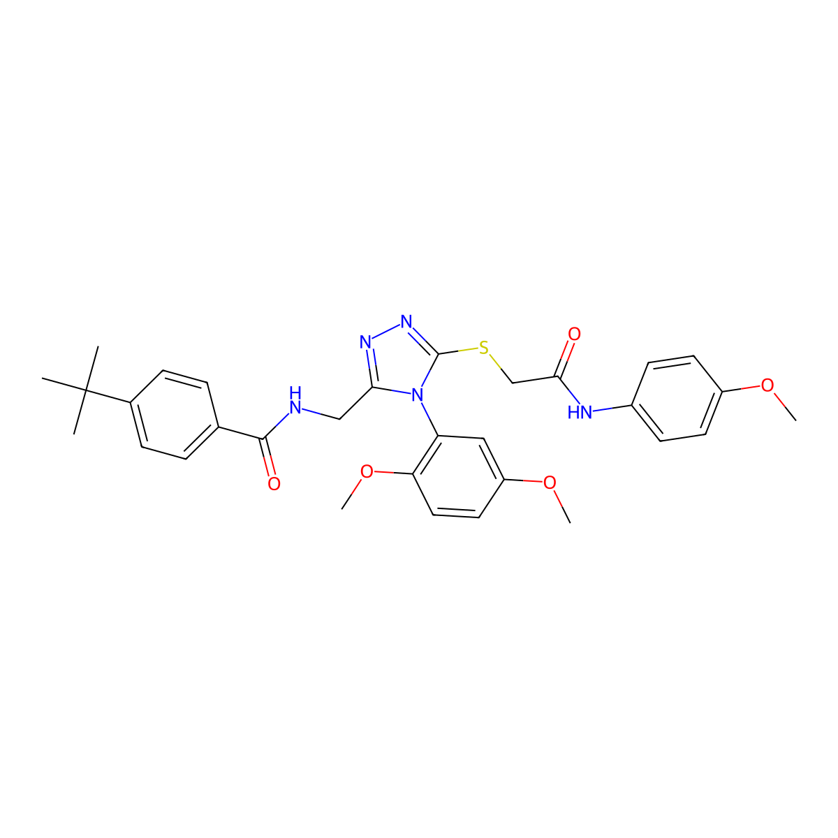 4-tert-butyl-N-[[4-(2,5-dimethoxyphenyl)-5-[2-(4-methoxyanilino)-2-oxoethyl]sulfanyl-1,2,4-triazol-3-yl]methyl]benzamide molecular structure, CAS 394224-44-3