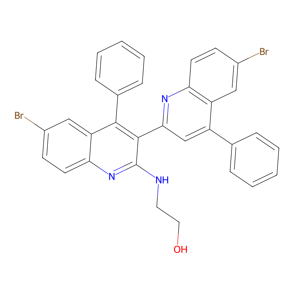 2-[[6-Bromo-3-(6-bromo-4-phenylquinolin-2-yl)-4-phenylquinolin-2-yl]amino]ethanol molecular structure, CAS 394225-26-4