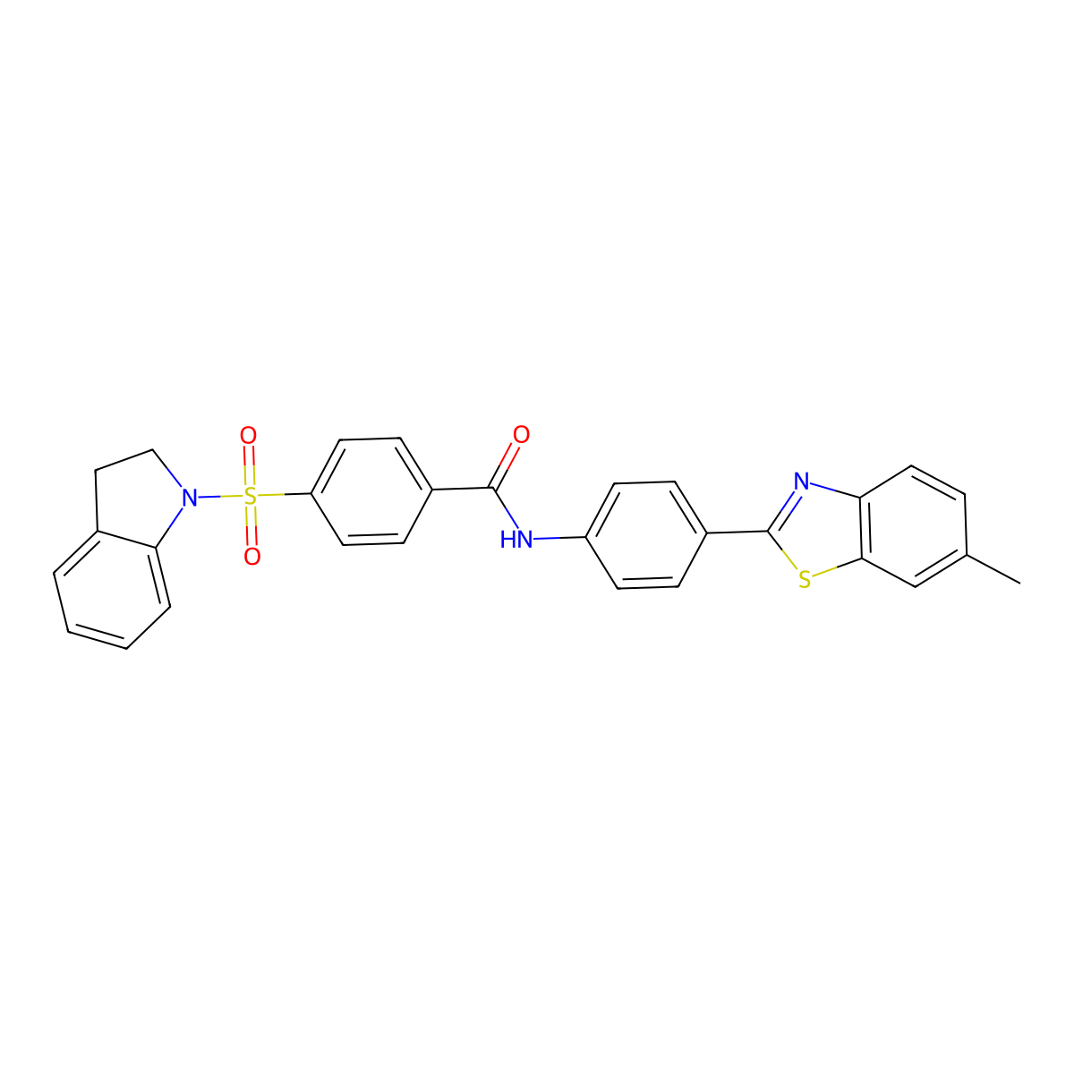 4-(2,3-dihydroindol-1-ylsulfonyl)-N-[4-(6-methyl-1,3-benzothiazol-2-yl)phenyl]benzamide molecular structure, CAS 394227-08-8