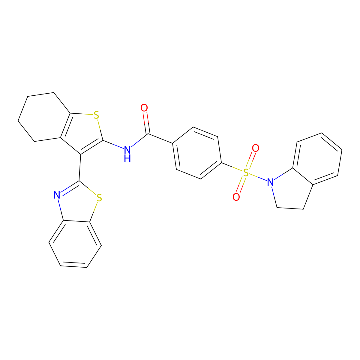 N-(3-(benzo[d]thiazol-2-yl)-4,5,6,7-tetrahydrobenzo[b]thiophen-2-yl)-4-(indolin-1-ylsulfonyl)benzamide molecular structure, CAS 394227-16-8