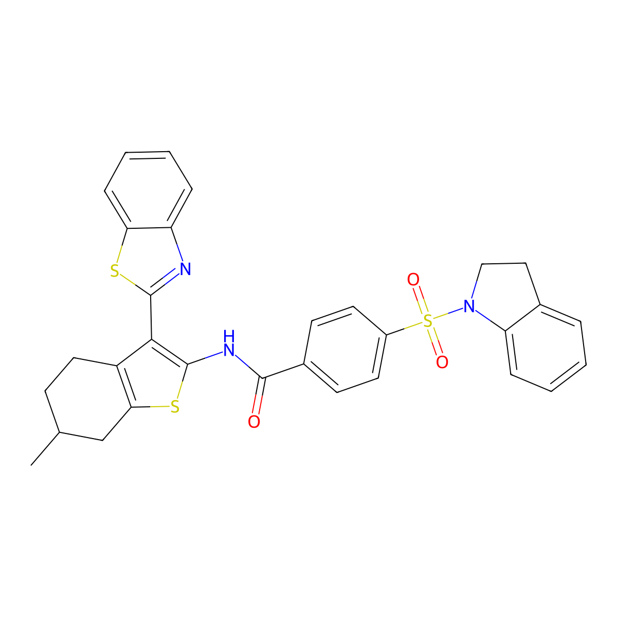 N-(3-(benzo[d]thiazol-2-yl)-6-methyl-4,5,6,7-tetrahydrobenzo[b]thiophen-2-yl)-4-(indolin-1-ylsulfonyl)benzamide molecular structure, CAS 394227-21-5