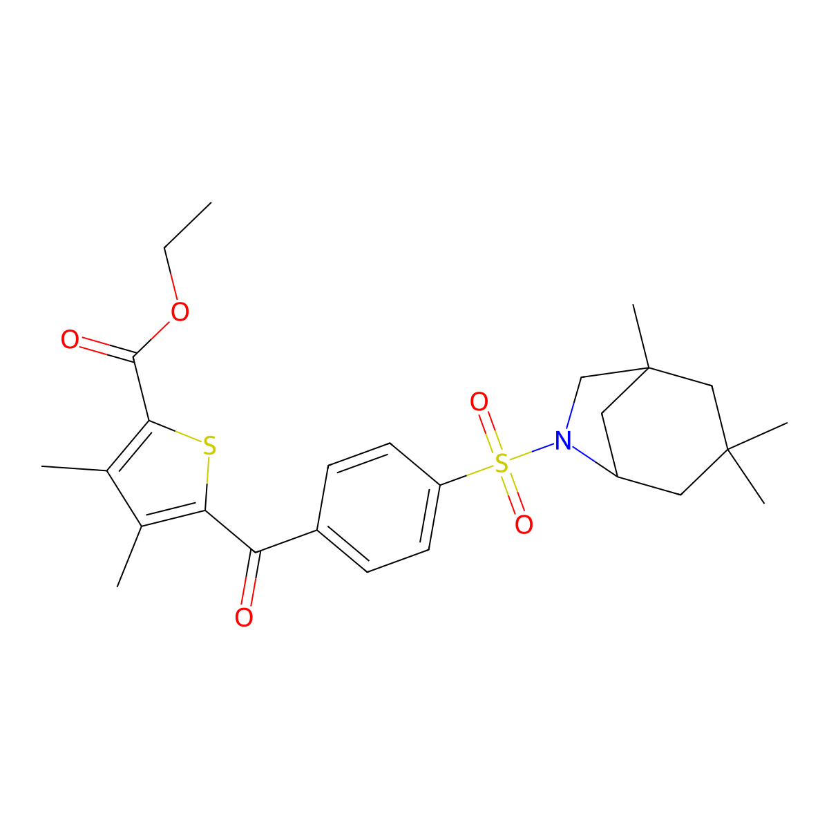 Ethyl 3,4-dimethyl-5-[4-({1,3,3-trimethyl-6-azabicyclo[3.2.1]octan-6-yl}sulfonyl)benzoyl]thiophene-2-carboxylate molecular structure, CAS 394227-35-1