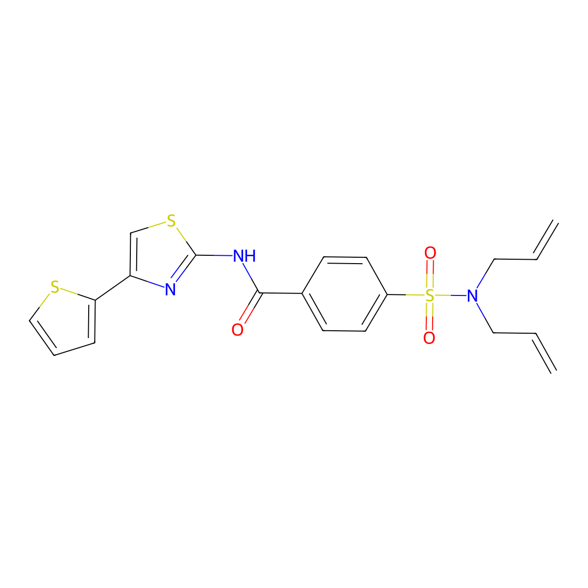 4-(N,N-diallylsulfamoyl)-N-(4-(thiophen-2-yl)thiazol-2-yl)benzamide molecular structure, CAS 394227-86-2