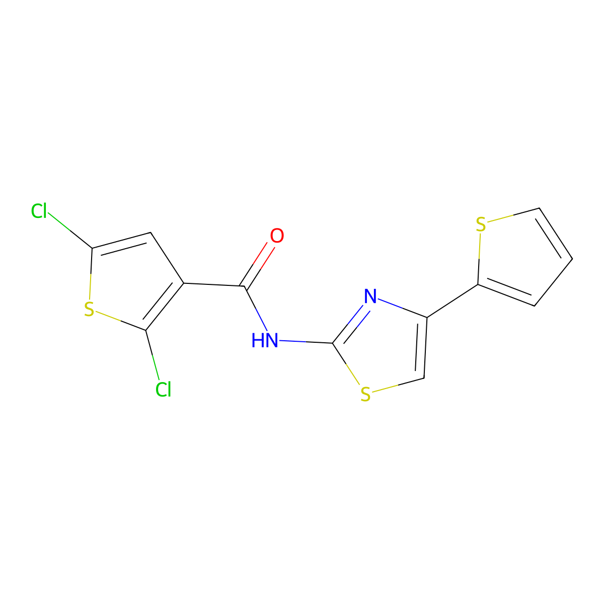 2,5-dichloro-N-(4-(thiophen-2-yl)thiazol-2-yl)thiophene-3-carboxamide molecular structure, CAS 394228-01-4