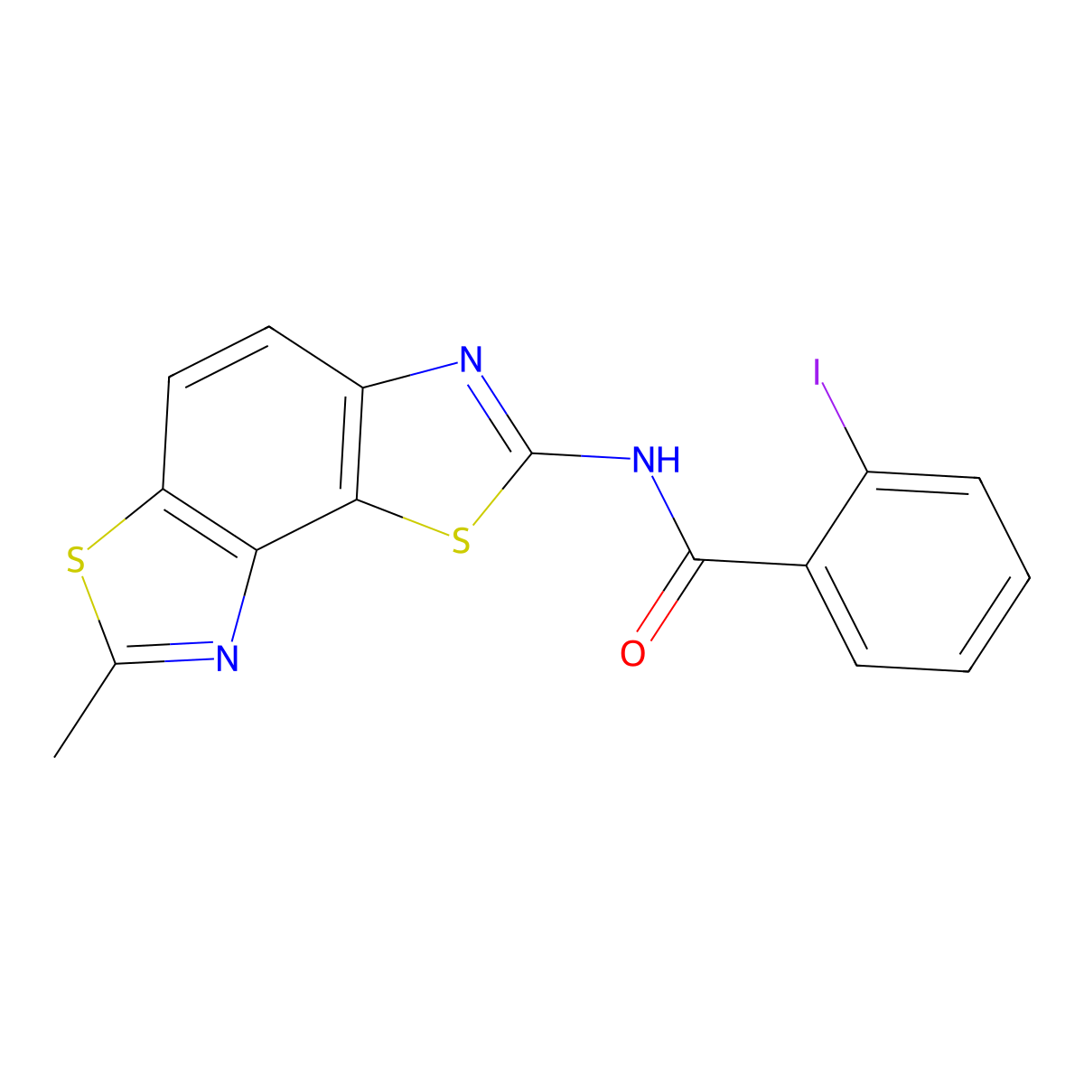 2-iodo-N-(7-methyl-[1,3]thiazolo[5,4-e][1,3]benzothiazol-2-yl)benzamide molecular structure, CAS 394228-05-8